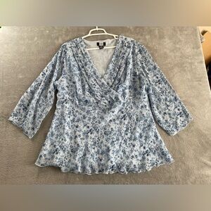 STUDIO 1940 Blouse Top WOMEN'S SIZE 26/28W Sheer Floral Baby Blue Shirt